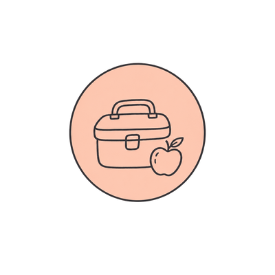 Peach lunch box badge